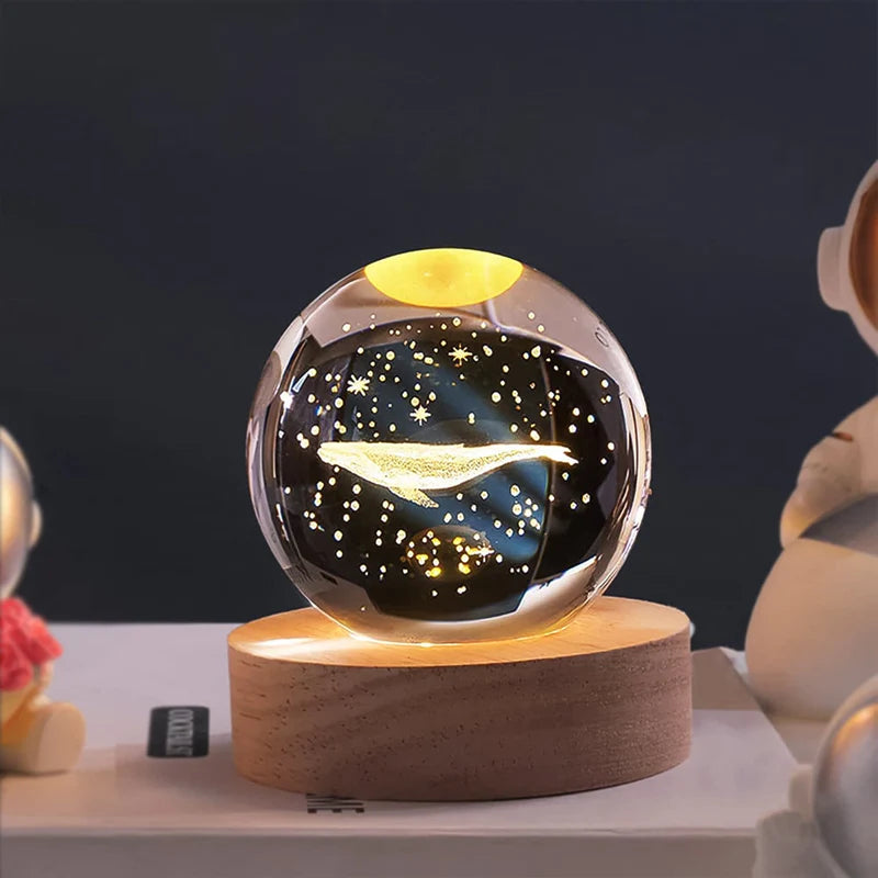 Fish 3D Crystal Ball Lamp with Wooden Base