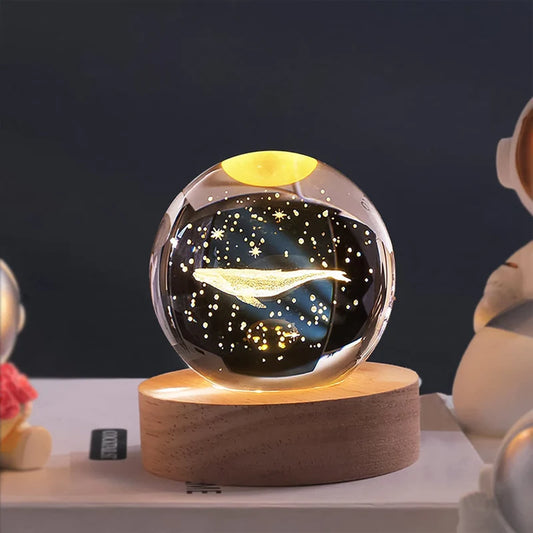 Fish 3D Crystal Ball Lamp with Wooden Base