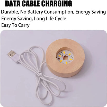 Fish 3D Crystal Ball Lamp with Wooden Base